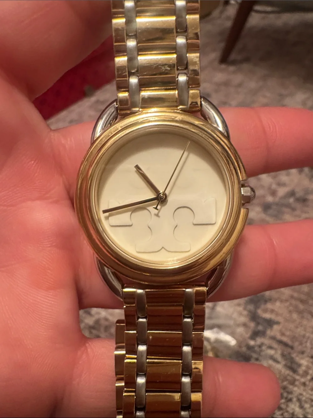 Tory Burch Gold-Tone Two-Tone Bracelet Watch with Cream Dial